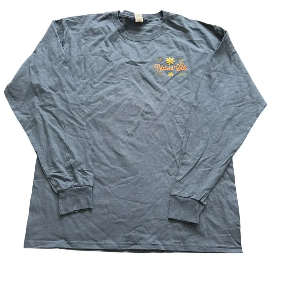 Fruit of the Loom‎ men shirt Blessed Girl Faith Long Sleeve Tee sz Large blue